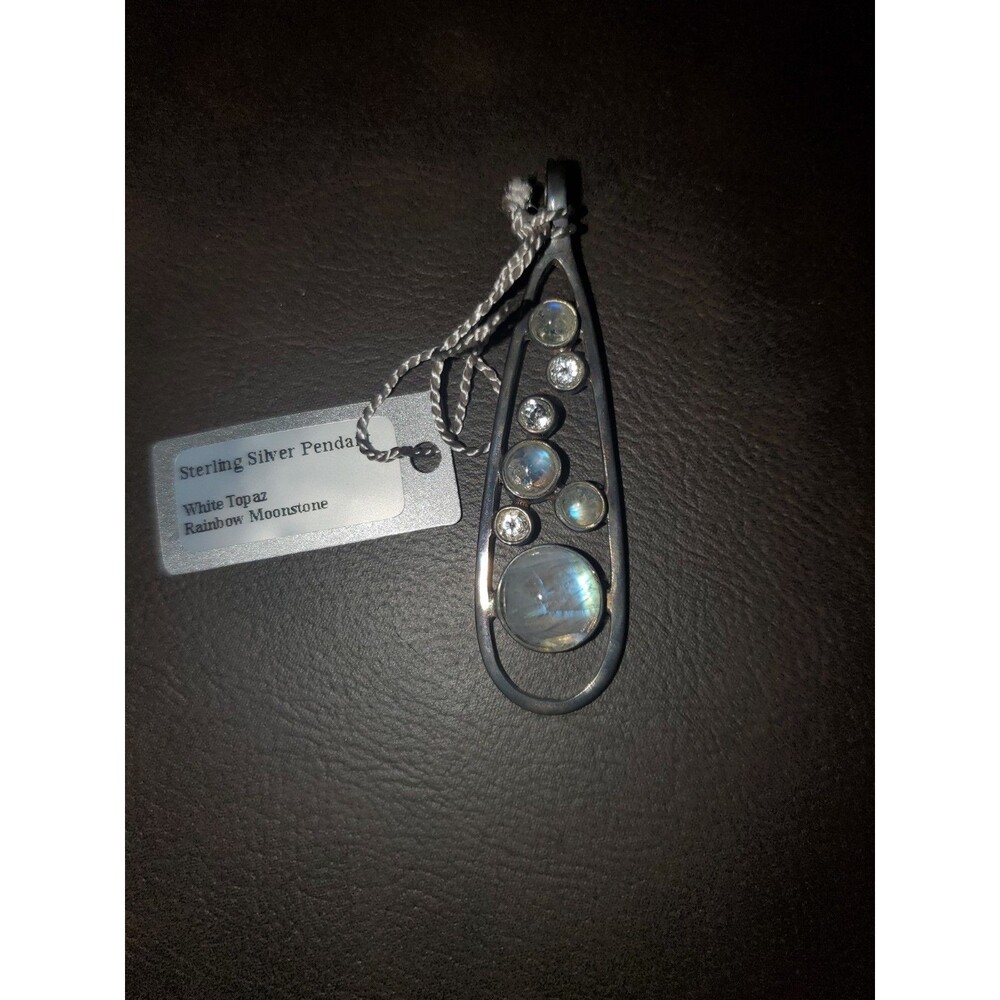 Starborn Creations 925 Sterling Silver Rainbow Moonstone And White Topaz Pendant - Picture 5 of 7